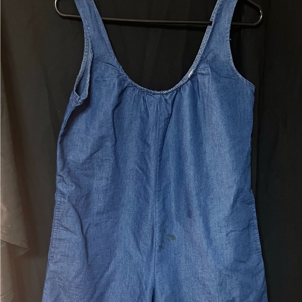 Light Blue Sleeveless Denim Jumpsuit with Wide Straps and Relaxed Fit
